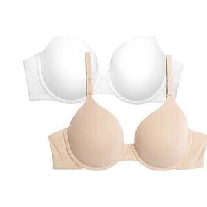 2-Pack Fruit of the Loom Women's T-Shirt Size 36B Bra Ultra-Soft White & Beige